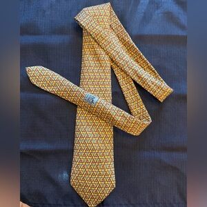 Hermes Yellow and Red Geometric Tie
